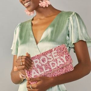 NWT Rosé All Day Pink Beaded Crossbody Clutch